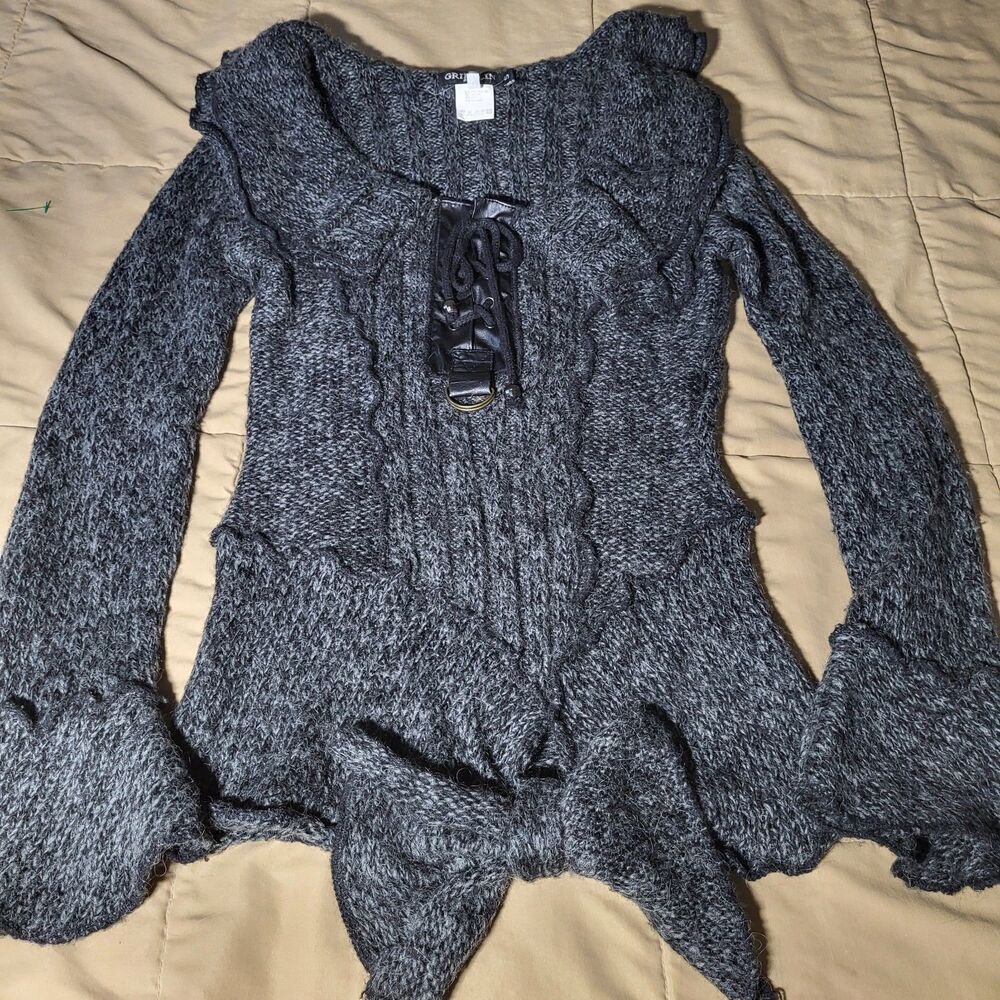Grifflin Paris Mohair Lace-Up Ruffle Sweater Women’s Small Fairycore Y2K Peplum